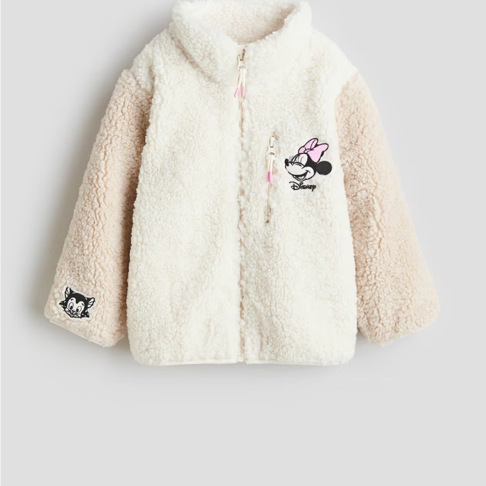 H&M Kids Cream and Tan Fleece Jacket with Character Design